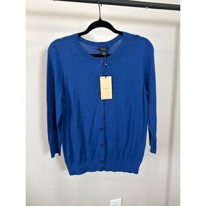 Halogen Women Blue Crew Neck Button Front Cardigan Sweater Top Size Small